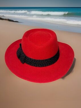 Vtg Mid 1900s Geo W Bollman Doeskin Felt Hat 100% Wool Red Black Made in USA